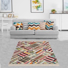 Bona Fortuna Kilim Desenli Renk Bloklu Etnik Dijital Baskı Yıkanabilir Kaymaz Taban Modern Salon Halı ve Yolluk 