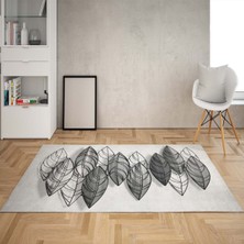 Bona Fortuna Kuş Tüyü Desenli Dijital Baskılı Kaymaz Taban Yıkanabilir Modern Salon Halısı ve Yolluk (Gri)