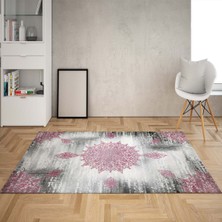 Bona Fortuna Osmanlı Motifler Desenli Etnik Dijital Baskı Yıkanabilir Kaymaz Taban Eskitme Salon Halısı(Pembe)