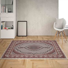 Bona Fortuna Osmanlı Desen Çerçeveli Dijital Baskı Yıkanabilir Kaymaz Taban Klasik Salon Halısı ve Yolluk (Krem)