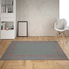 Bona Fortuna Kırmızı Şeritli Mermer Desenli Dijital Baskı Yıkanabilir Kaymaz Taban Salon Halısı ve Yolluk