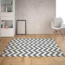 Bona Fortuna Geometrik Zigzag Desenli Dijital Baskı Yıkanabilir Kaymaz Taban Etnik Kilim Desen Salon Halı