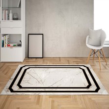 Bona Fortuna Çerçeveli Mermer Desenli Dijital Baskı Yıkanabilir Kaymaz Taban Salon Halısı ve Yolluk