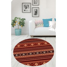 Bona Fortuna Kilim Motifler Desenli Etnik Dijital Baskı Yıkanabilir Kaymaz Taban Yuvarlak Salon ve Hol Halısı