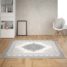 Bona Fortuna Osmanlı Motif Çerçeveli Dijital Baskı Yıkanabilir Kaymaz Taban Düz Salon Halı ve Yolluk(Gribyaz)