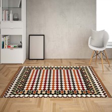 Bona Fortuna Rengarenk Geometrik Karo Desenli Dijital Baskı Yıkanabilir Kaymaz Taban Modern Salon Halı