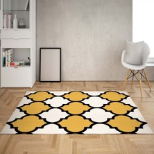 Bona Fortuna Geometrik Karo Desenli Dijital Baskı Yıkanabilir Kaymaz Taban Leke Tutmaz Düz Salon Halısı ve Yolluk