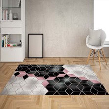 Bona Fortuna Balpeteği Desenli Dijital Baskı Yıkanabilir Kaymaz Taban Modern Salon Halısı ve Yolluk (Pembe)