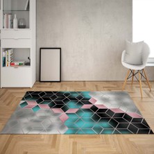 Bona Fortuna Balpeteği Desenli Dijital Baskı Yıkanabilir Kaymaz Taban Modern Salon Halısı ve Yolluk (Pembe2)