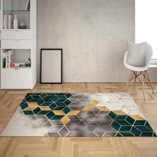 Bona Fortuna Balpeteği Desenli Dijital Baskı Yıkanabilir Kaymaz Taban Modern Salon Halısı ve Yolluk (Yeşil)