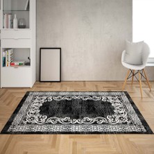 Bona Fortuna Osmanlı Motifler Çerçeve Desenli Dijital Baskı Yıkanabilir Kaymaz Taban Salon Halı ve Yolluk (Kahve)