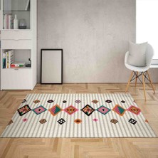 Bona Fortuna Kilim Desenli Etnik Dijital Baskı Yıkanabilir Kaymaz Taban Modern Salon Halı ve Yolluk (Desenli)