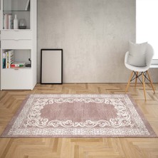 Bona Fortuna Osmanlı Motifler Çerçeve Desenli Dijital Baskı Yıkanabilir Kaymaz Taban Salon Halı ve Yolluk (Pudra)