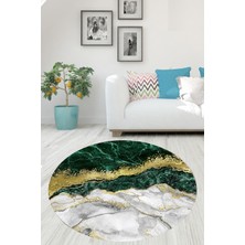 Bona Fortuna Mermer Desenli Gold Şeritli Dijital Baskı Yıkanabilir Kaymaz Taban Yuvarlak Salon ve Hol Halısı