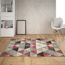 Bona Fortuna Geometrik Üçgen Desenli  Çerçeveli Dijital Baskı Yıkanabilir Modern Salon Halı ve Yolluk