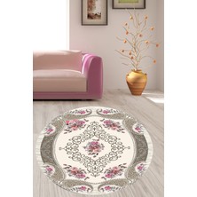 Bona Fortuna Çiçek Desenli Dijital Baskı Yıkanabilir Kaymaz Taban Vintage Yuvarlak Salon ve Hol Halısı