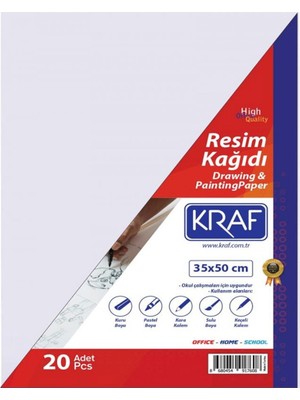 Kraf 35 x 50 cm Resim Kağıdı 20 Adet Sulu Boya Kuru Boya ve Pastel İçin Uygun