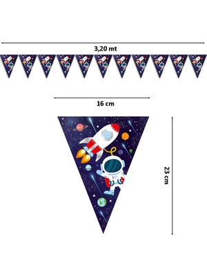 Süsle Bebek ve Parti Kozmik Galaksi Uzay Temalı Üçgen Bayrak Flama - 3,20 mt.