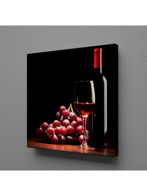 Technopa Kırmızı Şarap-Kadeh ve Üzüm Kanvas Tablo 200X200 cm