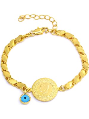 Ferizz 18 Ayar Altın Kaplama Çeyrekli Arpa Zincir Model Bileklik- 16.5cm-20.3cm