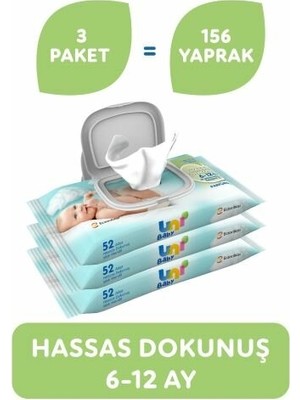 Uni Baby Hassas Dokunuş 3'lü 156 Yaprak Islak Mendil