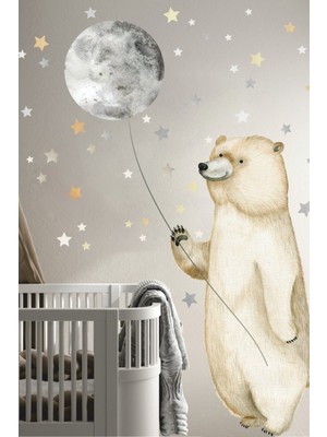 Bunny Decor Moon Bear Çocuk Odası Duvar Sticker