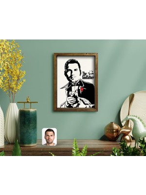 BK Kişiye Özel Godfather Baba Tasarımlı Doğal Masif Ahşap Çerçeveli Tablo-7