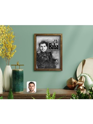 BK Kişiye Özel Godfather Baba Karikatürlü Doğal Masif Ahşap Çerçeveli Tablo-22