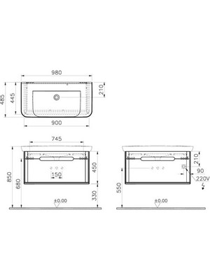 Vitra Sento Lavabo Dolabı 100 cm Tek Çekmeceli Mat Antrasit 60820