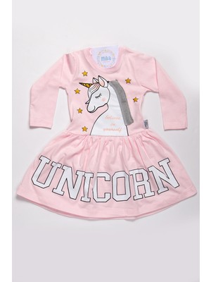 Mika Bebek Unicorn Desenli Kız Çocuk Pudra Yazlık Elbise