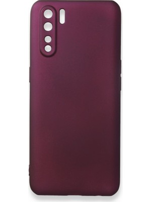 Nevarium Oppo A91 / Reno 3 Kılıf Yumuşak Dokulu Silikon + Ekran Koruyucu Cam Mürdüm