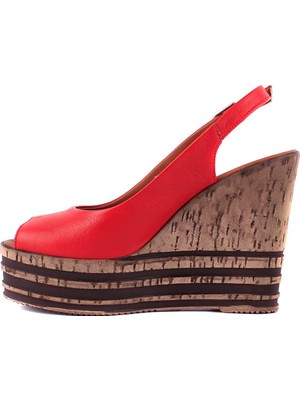 Pierre Cardin - Kırmızı Kadın Dolgu Topuk Sandalet