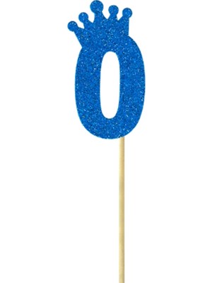 Süsle Bebek ve Parti Eva Simli Rakam Pasta Süsü, 19cm x 7,5cm - 1 Adet Mavi