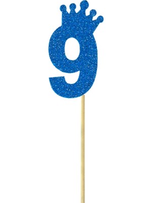 Süsle Bebek ve Parti Eva Simli Rakam Pasta Süsü, 19cm x 7,5cm - 1 Adet Mavi