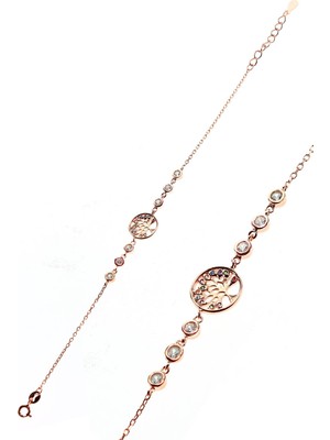 Söğütlü Silver Gümüş Rose Renkli Taşlı Hayat Ağaçı Bileklik