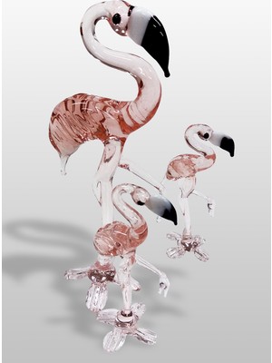 Cam Sanatı 3 Lü Pembe Pelikan Seti 097