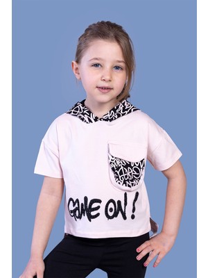 Toontoy Kids Toontoy Kız Çocuk Cep Detaylı Kapüşonlu Baskılı Tişört
