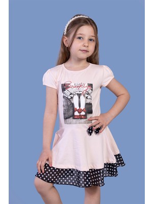 Toontoy Kids Toontoy Kız Çocuk Puantiyeli Tül Detaylı Dijital Baskılı Elbise