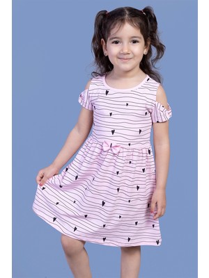Toontoy Kids Toontoy Kız Çocuk Kalp Desenli Kolları Detaylı Elbise