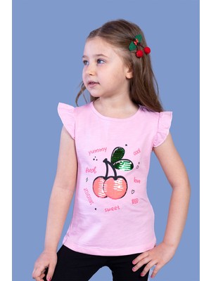 Toontoy Kids Toontoy Kız Çocuk Çevirmeli Pullu Kiraz Baskılı Tişört