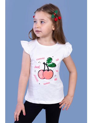 Toontoy Kids Toontoy Kız Çocuk Çevirmeli Pullu Kiraz Baskılı Tişört