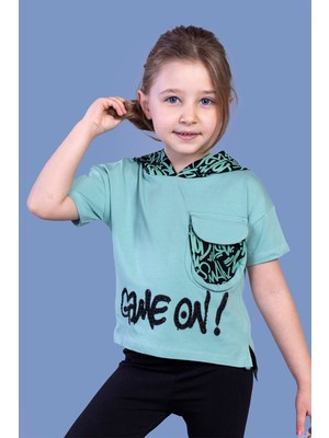 Toontoy Kids Toontoy Kız Çocuk Cep Detaylı Kapüşonlu Baskılı Tişört