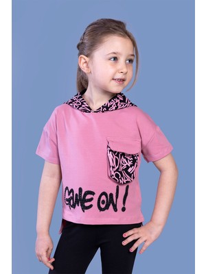 Toontoy Kids Toontoy Kız Çocuk Cep Detaylı Kapüşonlu Baskılı Tişört