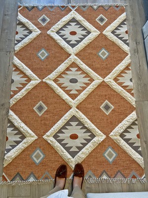 Rugs Modern Rustik 4017 Orange Pastel Turuncu Geometrik Desen Kilim