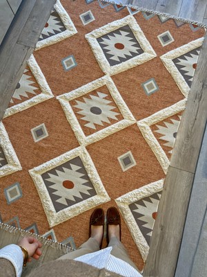 Rugs Modern Rustik 4017 Orange Pastel Turuncu Geometrik Desen Kilim