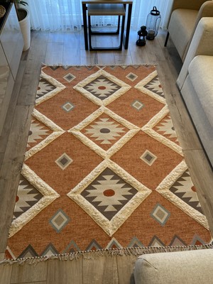 Rugs Modern Rustik 4017 Orange Pastel Turuncu Geometrik Desen Kilim