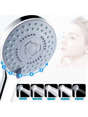 Ahlez Solid 5 Fonksiyonlu Duş Başlığı + Duş Hortumu + Vakumlu Mafsal Duş Takımı