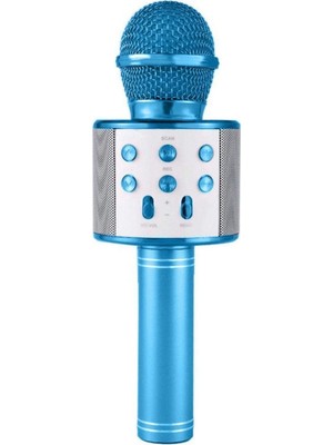 Blupple WS-858 Karaoke Mikrofon Bluetooth Kablosuz Usb, Hafıza Kartı ve Aux Girişli Taşınabilir Eğlenceli Çocuk Müzik Dans Mavi