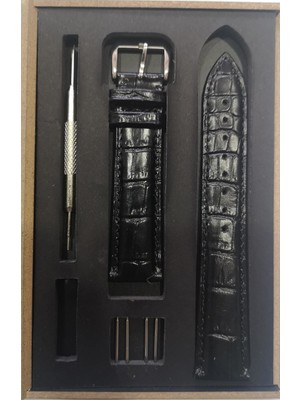 Polotime 18MM Siyah Renkli Kutulu Timsah Derisi Saat Kordonu