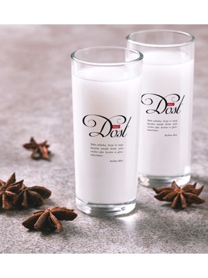 BK Kişiye Özel Renkli Baskılı Mânâ Dost Ikili Rakı Bardağı Seti-1